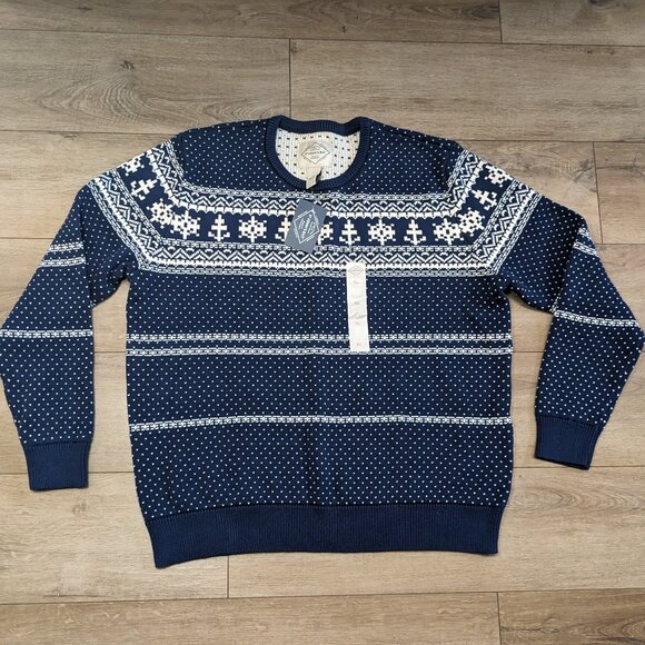NWT St. John's Bay Sweater Men's XL Navy Blue Cotton Pullover Crew Anchors Ship - Picture 1 of 7